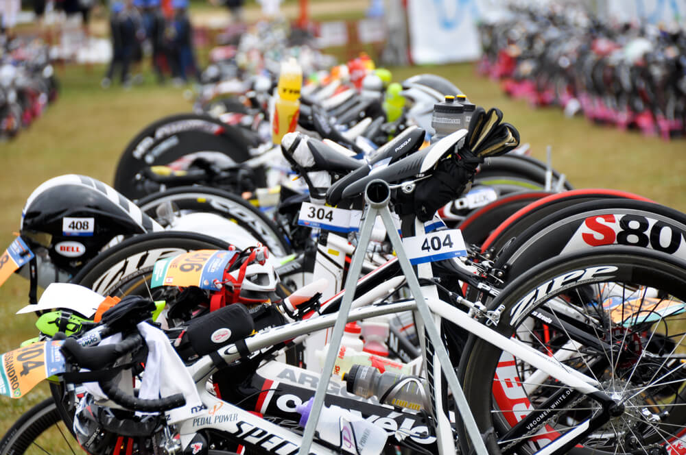 Lots of bikes racked up for a triathlon